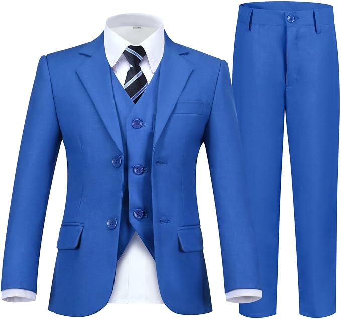 Boy's Suit Formal Slim Fit 5 Pieces Suit Set Blazer Vest Pants by Fesenbo