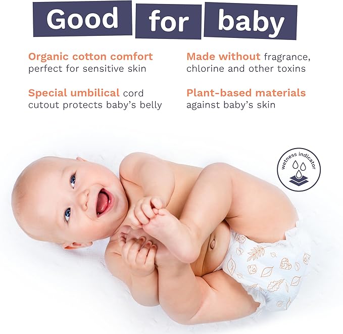 Pura Size 1 Eco-Friendly Diapers Hypoallergenic, Soft Organic Cotton Comfort - Image 3