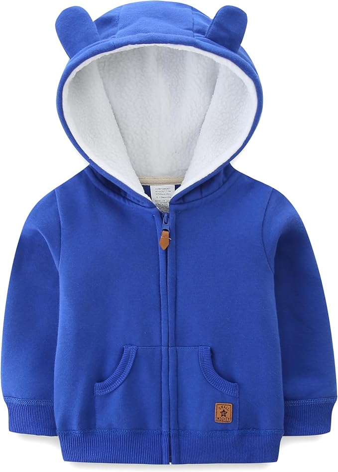 Baby Hoodie Sherpa Lined Zip up Light Fleece Jacket Solid Bear Coat Fall Winter by Unknown
