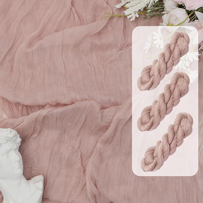 FEXIA 3 Pack Table Runner Dusty Pink Cheesecloth 35x120 Inches Spring Easter by FEXIA