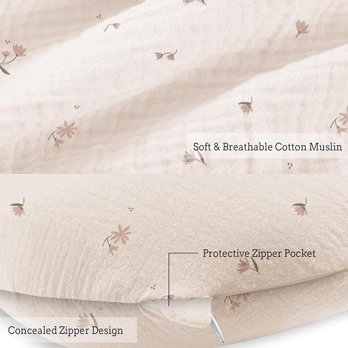 Little Grape Land Muslin Nursing Pillow, Soft 100% Cotton Breastfeeding Pillow - Image 4