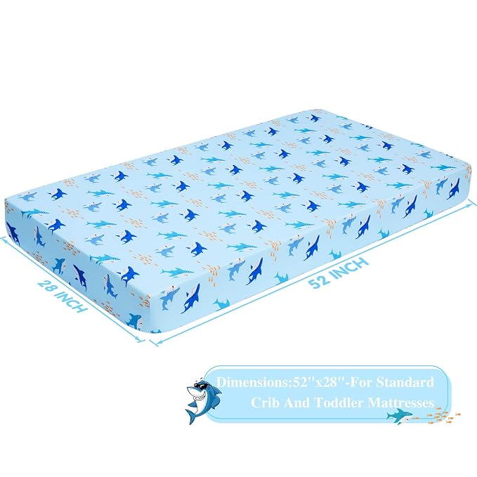 UOMNY Crib Sheet for Baby Boys Shark Fitted Crib Sheets for Standard Crib and - Image 5