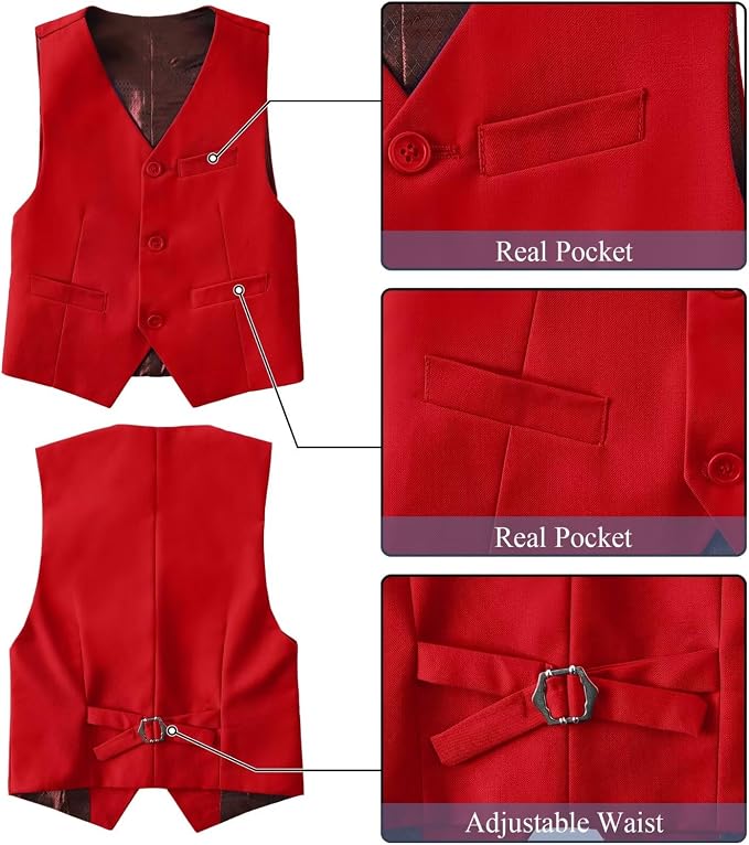 Boy's Suit Formal Slim Fit 5 Pieces Suit Set Blazer Vest Pants - Image 4