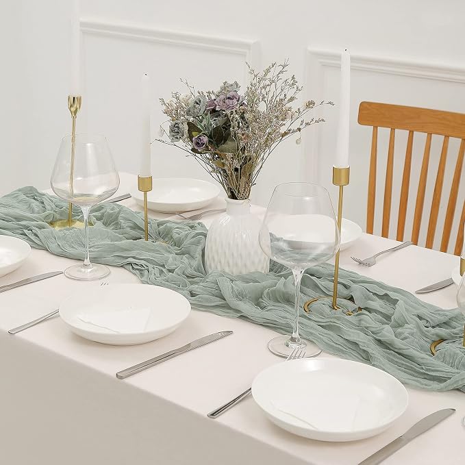 DOLOPL 8PCS St. Patricks Day Table Runner Sage Green Cheesecloth Boho Gauze - Image 4