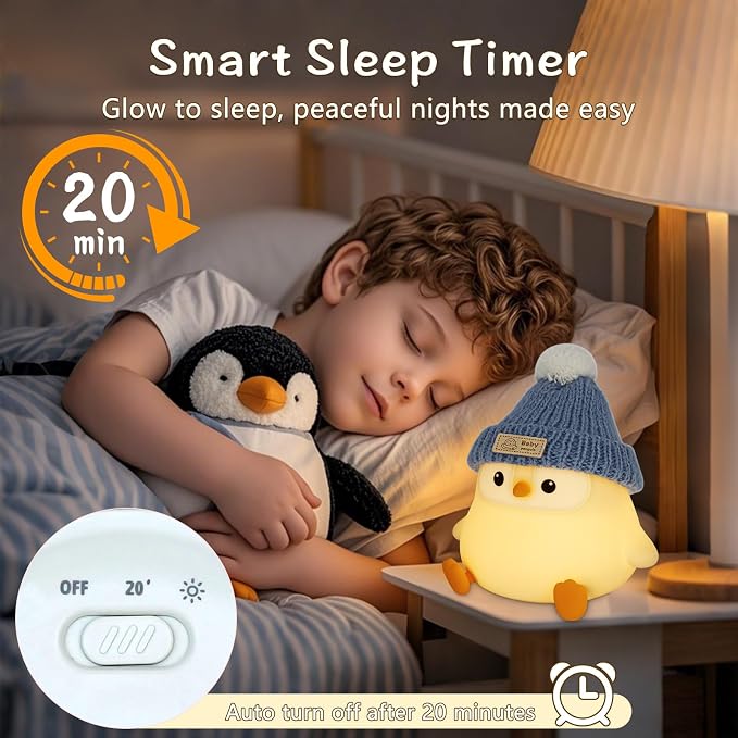 Penguin Lamp with Knit Hat, Kawaii Penguin Night Light, Food Grade Silicone - Image 3