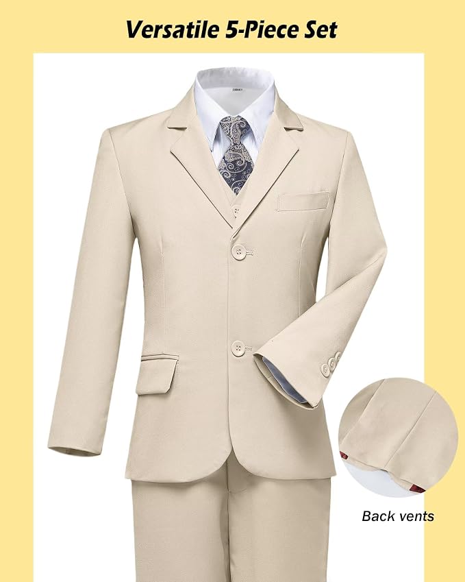 Boys’ Formal Suit 5 Piece Set, Toddler Tuxedos - Image 4