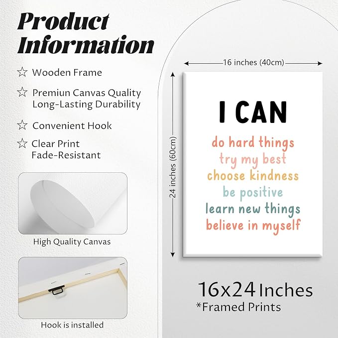Kids Affirmation Wall Art Positive Canvas Wall Decor Inspirational Quotes Wall - Image 2