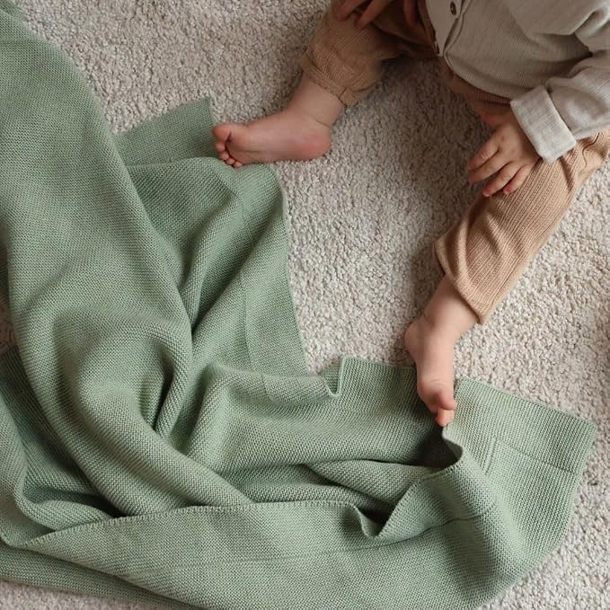 Knitted Organic Cotton Baby Blanket- Swaddle Blanket - Image 7