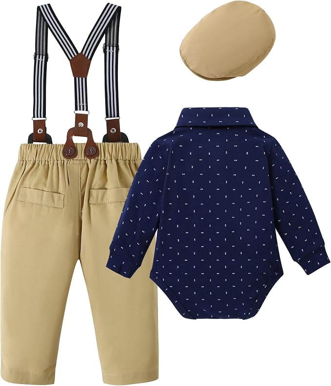 DISAUR Baby Boy Clothes Suits 4PCS Gentleman Outfit Dress Romper Beret Hat - Image 2