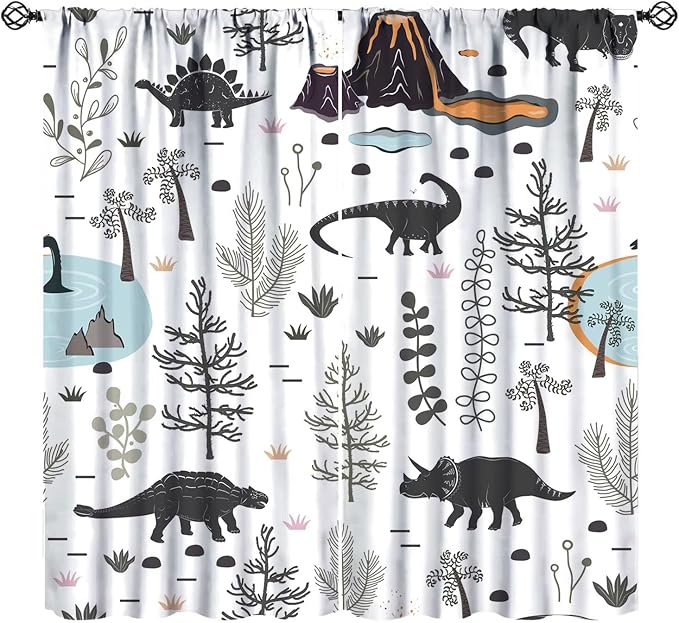 Funny Dinosaur Curtains Cute Dino Cartoon Animals Abstract Aesthetics Art Print by JADERYS