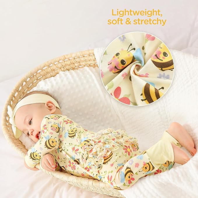 Viscose from Bamboo Ruffled Zippered One-Piece Infant Footless Sleepers Rompers - Image 5