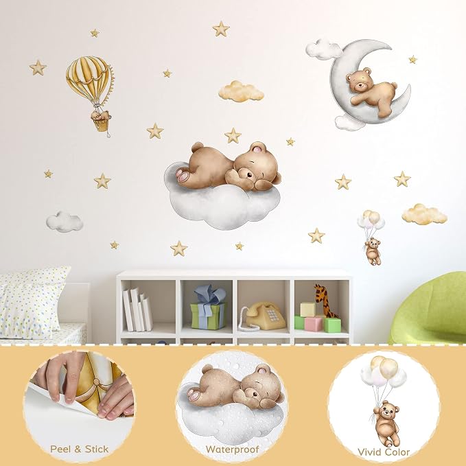Baby Bear Sleeping Wall Decals Peel and Stick Bear Wall Stickers Removable Cute - Image 3