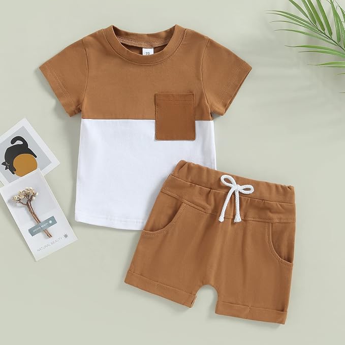 Rtnnsbbfcm Newborn Baby Boy Summer Clothes Short Sleeve Color Block Front - Image 2