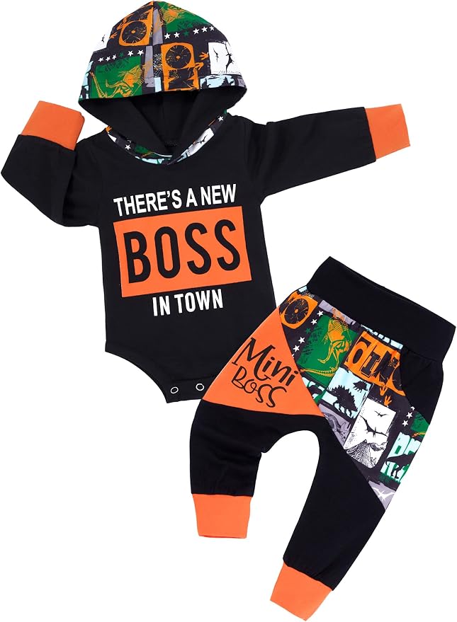 Fommy Newborn Baby Boy Clothes Plaid Letter Print Long Sleeve Hoodies + Long by Fommy