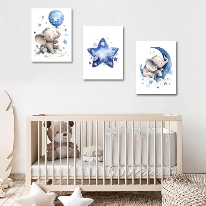 HNNXAR Elephant Nursery Wall Decor, Baby Girl Room Decor, Nursery Canvas Wall - Image 6