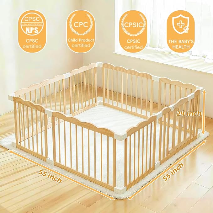 Play Pen for Toddlers 1-3, Portable Wooden Baby Playpen Large Easy Assembly - Image 2