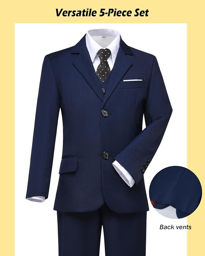 Boys’ Formal Suit 5 Piece Set, Toddler Tuxedos - Image 5