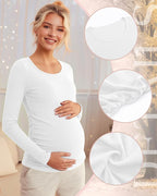Riyiper 4 Pack Women's Maternity Shirts, Long Sleeve Cotton Ribbed Pregnancy - Image 5