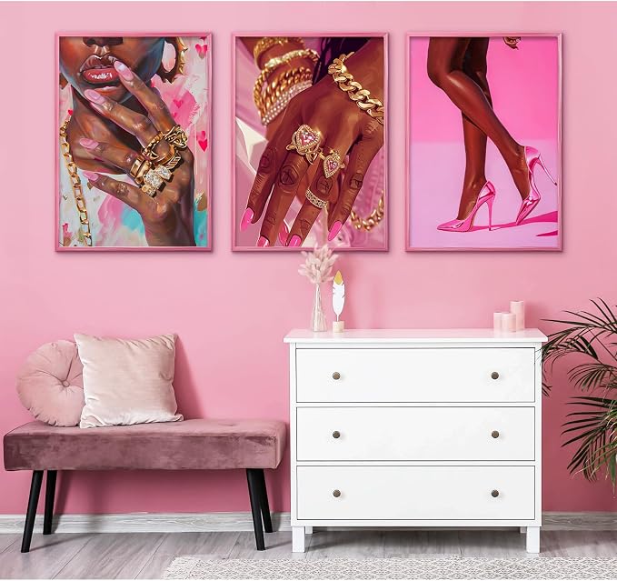 Black Girl Wall Art Pink African Woman Canvas Wall Decor Black Women People Art - Image 4