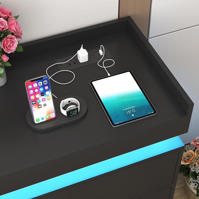 7 Drawer Dresser with LED Light and Charging Station, Wide Drawer Organizer - Image 7
