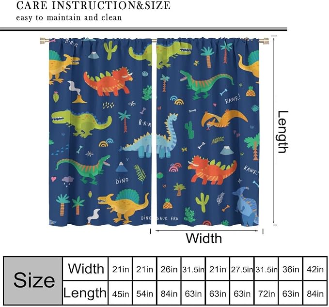 Funny Dinosaur Blackout Curtains Colorful Cartoon Animals Dino Tropical Plant - Image 7