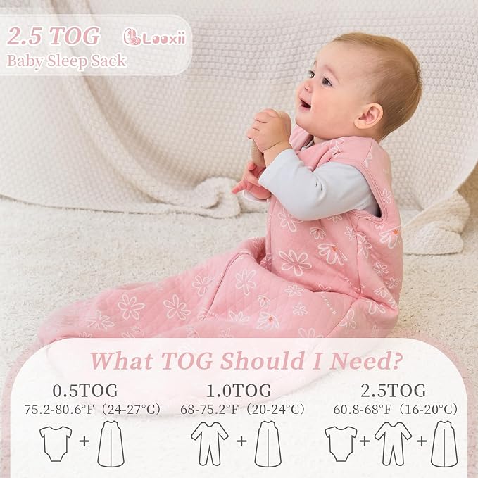 Looxii Baby Sleep Sack 0-6 Months 2.5 TOG Baby Wearable Blanket, Cotton Quilted - Image 5