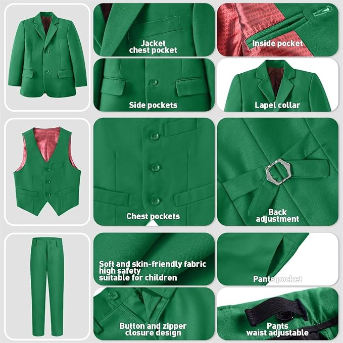 Boys Suit 4 Pcs Slim Fit Set Casual Suits Wedding Outfit Prom Jacket Vest Pant - Image 4