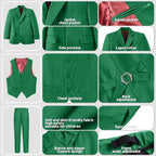 Boys Suit 4 Pcs Slim Fit Set Casual Suits Wedding Outfit Prom Jacket Vest Pant - Image 4