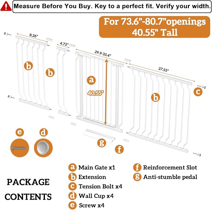 Extra Tall 40.55" Gate, 73.62-80.70" Extra Tall and Wide Dog Gate, Extra Wide - Image 2