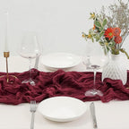 DOLOPL Christmas Table Runner Burgundy Cheesecloth Table Runner 13.3ft Boho - Image 4