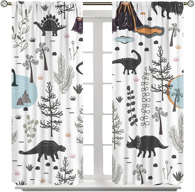 Funny Dinosaur Curtains Cute Dino Cartoon Animals Abstract Aesthetics Art Print - Image 3