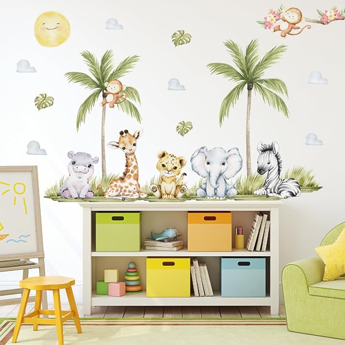 56.29 x 44.88 Inch Watercolor Animal Wall Decals - Image 4