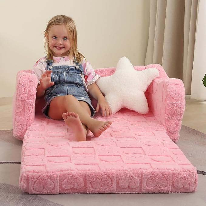 Extra Wider Seating Toddler Couch, 2-in-1 Toddler Soft Couch Fold Out - Image 2