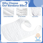 Reginary 30 Pack White Muslin Baby Bibs Bulk Adjustable 6 Layers Baby Bandana - Image 3