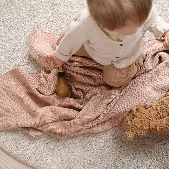 Knitted Organic Cotton Baby Blanket- Swaddle Blanket - Image 5