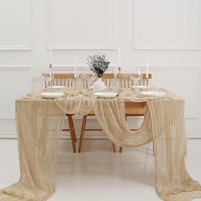 DOLOPL Beige Cheesecloth Table Runner 13.3ft Boho Gauze Cheese Cloth Table - Image 6