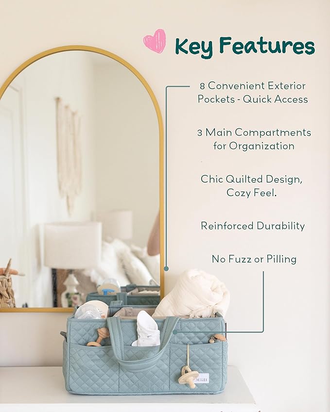 Lily Miles Baby Diaper Caddy Organizer, Quilted Nursery Storage Basket - Image 4