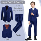 Boys' 3 Piece Suit Set with Suit Jacket, Formal Tuxedos Slim Fit Ring Bearer - Image 2