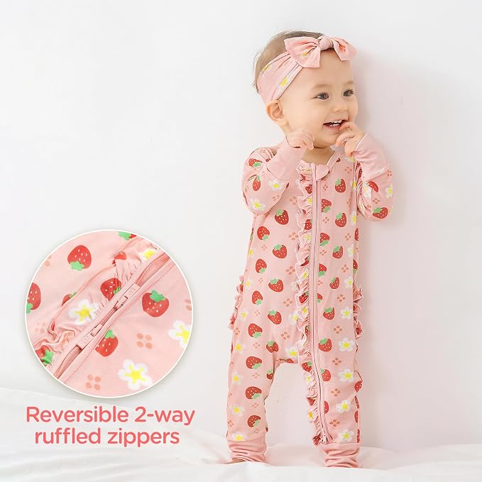 Viscose from Bamboo Ruffled Zippered One-Piece Infant Footless Sleepers Rompers - Image 2