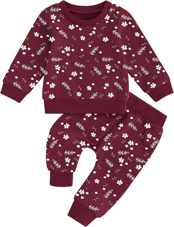 ZOEREA Toddler Baby Girl Clothes Long Sleeve Pullover Tops + Pants Set Floral by ZOEREA