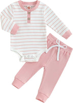 Newborn Baby Boy Girl Clothes Ribbed Knitted Long Sleeve Romper Pants Solid by MABABY