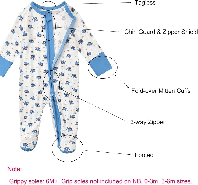 Baby Footed Pajamas with Mittens Rayon from Bamboo 2pcs Newborn Infant 2-way - Image 2
