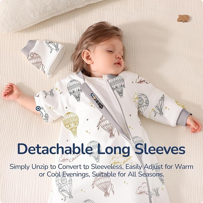Baby Sleep Sack 6-12 Months, Cotton Detachable Long Sleeve Sleep Sack, 1.0 Tog - Image 2