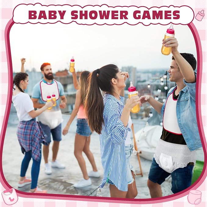 6 Sets Bottle Chug Baby Shower Games Juegos Para Plastic Baby Bottles Bibs - Image 7