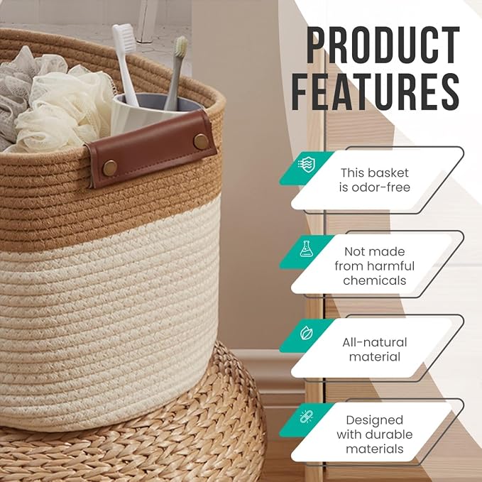 3 Pack Cotton Rope Storage Basket Woven Shelf Storage Bin - Image 6