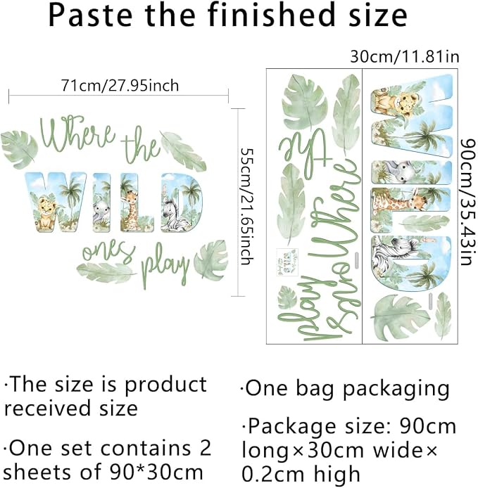 27.95x21.65 Inches Watercolor Wild Jungle Animal Wall Decals - Image 6
