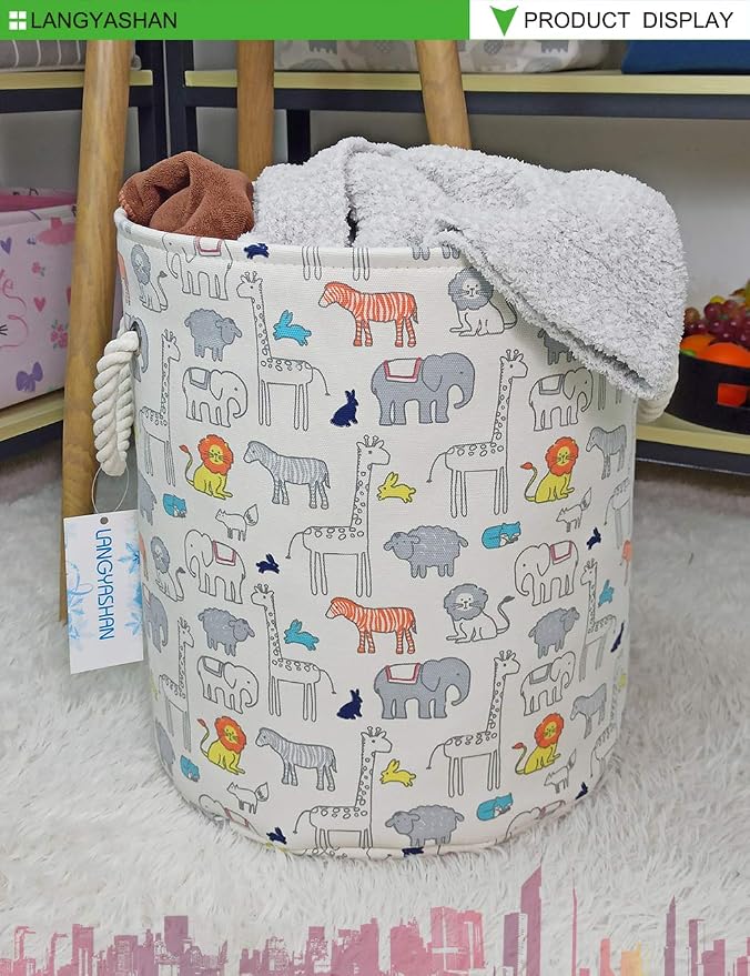 LANGYASHAN Laundry Basket Canvas Collapsible Organizer Storage Basket - Image 3
