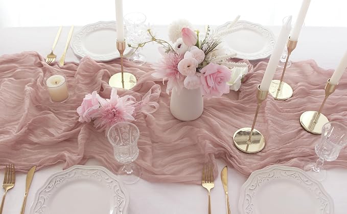 FEXIA 3 Pack Table Runner Dusty Pink Cheesecloth 35x120 Inches Spring Easter - Image 7