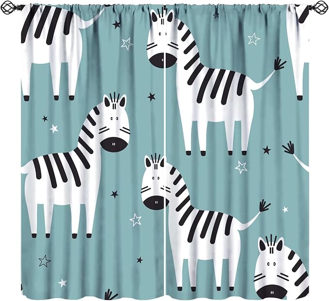 Zebra Blackout Curtains Black White Cute Cartoon Forest Animal Zebra Kids by JADERYS