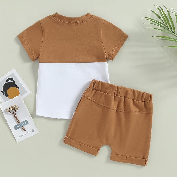 Rtnnsbbfcm Newborn Baby Boy Summer Clothes Short Sleeve Color Block Front - Image 3